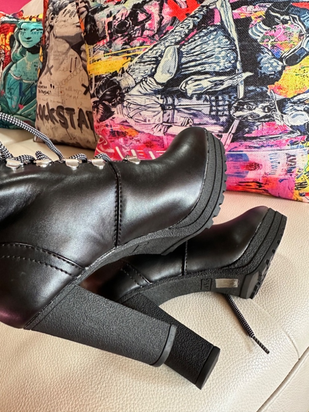DKNY Black Leather Lace-Up Ankle High Heeled Boots Women's 6.5 - Picture 14 of 14